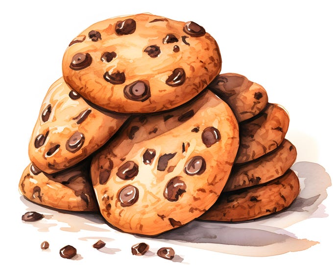 Chocolate Cookies Clipart, Chip Cookies Images, 10 Watercolor Clip Art, Printable JPGs, Instant Download, Commercial Use, Paper craft