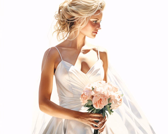 Bride Clipart, Wedding Woman Images, 10 Watercolor Clip Art, Printable JPGs, Instant Download, Commercial Use, Paper Craft