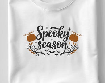 Spooky Season SVG, Halloween Quote T-Shirt Print, Pumpkins and Bats DXF PNG Cut File for Cricut and Silhouette Cameo