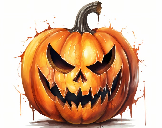 Halloween Pumpkin Clipart, Scary Pumpkins Images, 10 Watercolor Clip Art, Printable JPGs, Instant Download, Commercial Use, Paper craft
