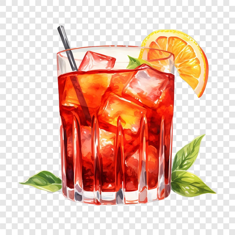 8 PNG Negroni Cocktail Clipart, Orange Drink Bilder, Aquarell Getränke Clip Art, Instant Download Bild 8