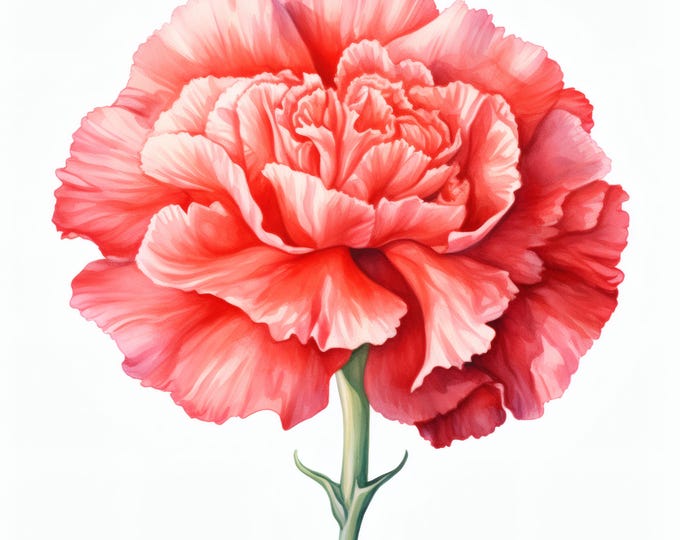 Carnation Flower Clipart, Romantic Bloom Images, 10 Watercolor Clip Art, Printable JPGs, Instant Download, Commercial Use, Paper craft