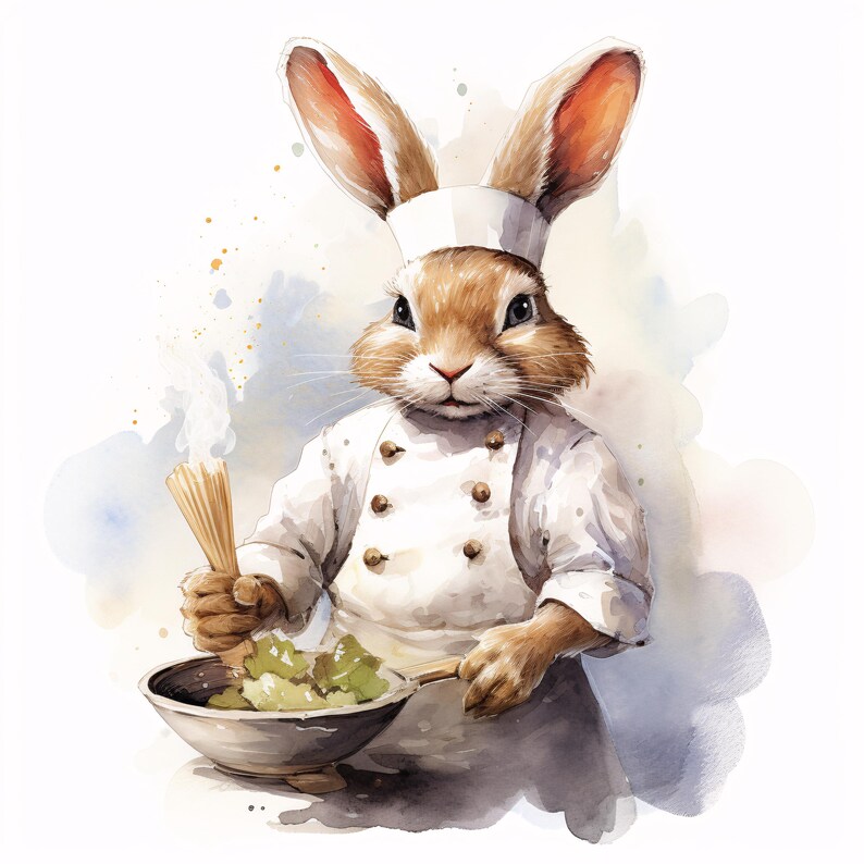 Chef Rabbit Cooking Chef Rabbit Clipart, Cute Bunny Images, 10 Watercolor Clip Art ...