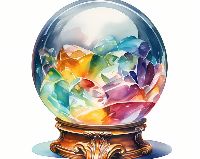 Crystal Ball Clipart, Mystical Balls Images, 10 Watercolor Clip Art, Printable JPGs, Instant Download, Commercial Use, Paper craft