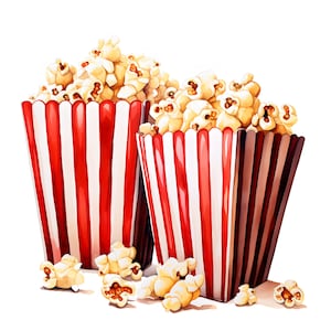 Watercolor Popcorn Clipart: Striped Boxes, Printable JPGs (Commercial Use)