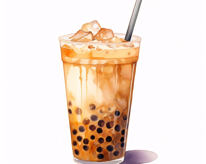 Bubble Tea Clipart, Boba Drink Images, 10 Watercolor Clip Art, Printable JPGs, Instant Download, Commercial Use, Paper Craft