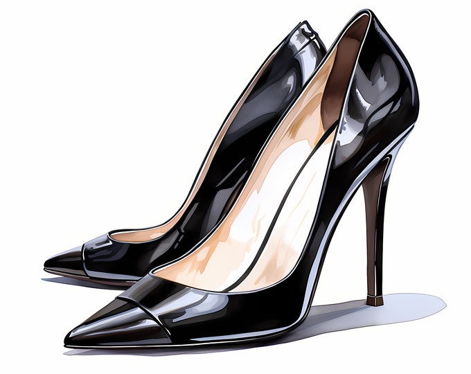 Black High Heels Clipart, Black Highheels Images, 10 Watercolor Clip Art, Printable JPGs, Instant Download, Commercial Use, Paper craft