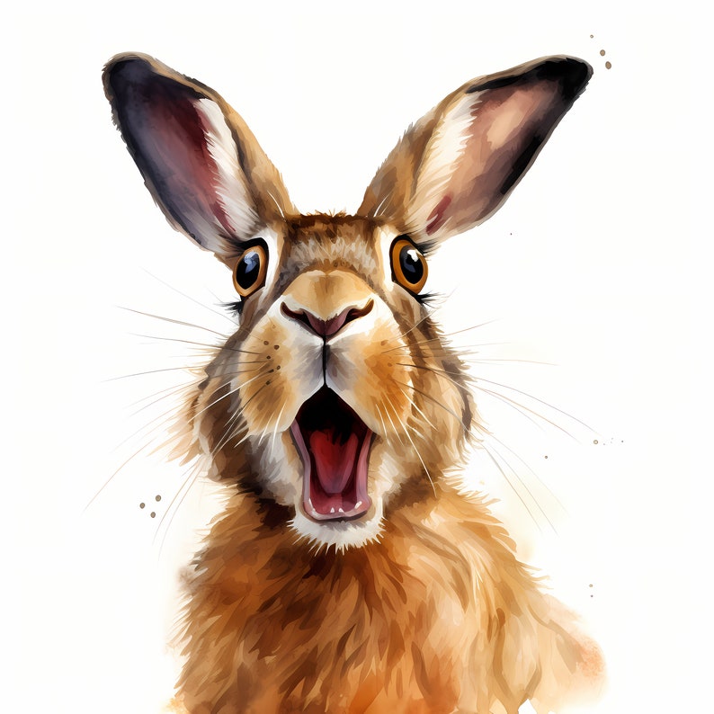 Surprised Hare, Shocked Rabbit, Forest Animal Watercolor Clipart Set ...