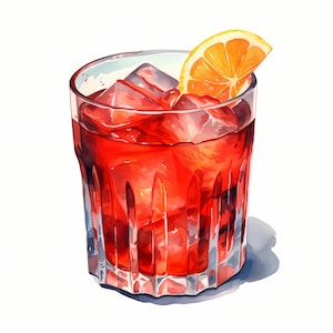 Negroni Cocktail Clipart, Immagini di bevande alcoliche, 10 clipart ad acquerello, JPG stampabili, Download immediato, Uso commerciale, Carta artigianale