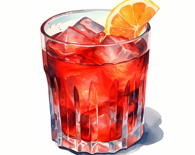 Negroni Cocktail Clipart, Alcohol Drinks Images, 10 Watercolor Clip Art, Printable JPGs, Instant Download, Commercial Use, Paper craft
