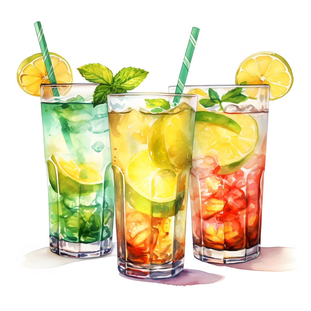 Cocktails Clipart, Summer Drinks Images, 10 Watercolor Clip Art ...