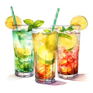 Clipart di cocktail, immagini di bevande estive, 10 clipart ad acquerello, JPG stampabili, download immediato, uso commerciale, artigianato di carta