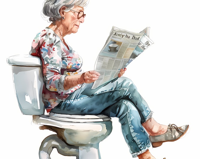 Grandmother Clipart, Grandma on the Toilet Images, 10 Watercolor Clip Art, Printable JPGs, Instant Download, Commercial Use, Paper craft