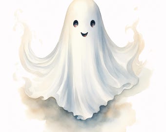 Halloween Ghost Clipart, Spooky Cute Images, 10 Watercolor Clip Art, Printable JPGs, Instant Download, Commercial Use, Paper craft
