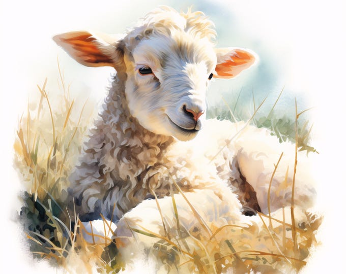 Lamb Clipart, Cute Farm Animal Images, 10 Watercolor Clip Art, Printable JPGs, Instant Download, Commercial Use, Paper craft