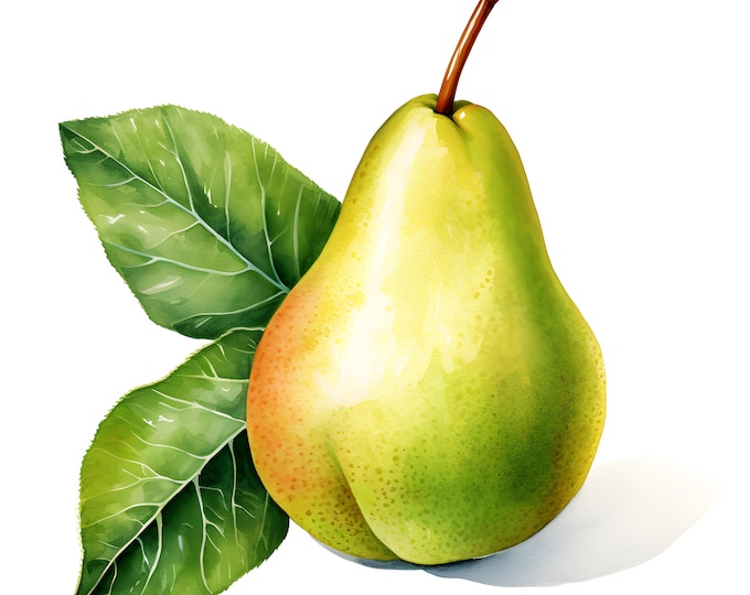 Pear With Leaves Clipart, Pear Fruit Images, 10 Watercolor Clip Art, Printable JPGs, Instant Download, Commercial Use, Paper craft