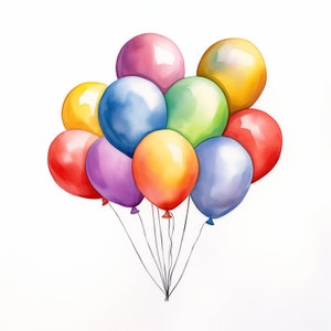 Party Luftballons Clipart, farbige Luftballons Bilder, 10 Aquarell Clip Art, druckbare JPGs, Sofort Download, kommerzielle Nutzung, Papiermodell