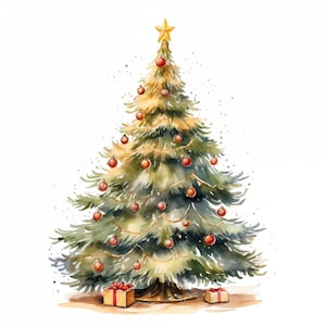 Clipart di alberi di Natale, immagini di alberi di Natale, 16 clipart ad acquerello, JPG stampabili, download istantaneo, uso commerciale, creazione di carta
