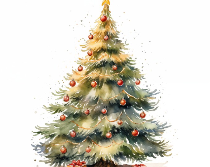 Christmas Tree Clipart, Christmas Trees Images, 16 Watercolor Clip Art, Printable JPGs, Instant Download, Commercial Use, Paper craft