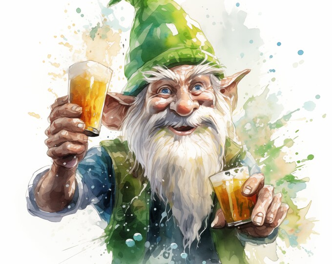 Saint Patricks Gnome Clipart, Leprechaun Images, 10 Watercolor Clip Art, Printable JPGs, Instant Download, Commercial Use, Paper craft