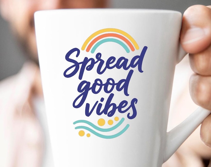 Spread Good Vibes SVG, Positive Quote T-Shirt Print, Rainbow Summer DXF PNG Design for Cricut Silhouette