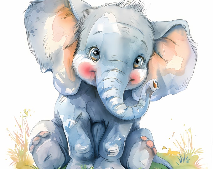 Elephant Clipart, Baby Elephants Images, 10 Watercolor Clip Art, Printable JPGs, Instant Download, Commercial Use, Paper craft
