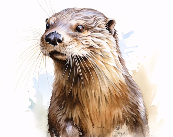 Watercolor Otter Clipart: Wild Animal JPG Images (Instant Download, Commercial Use)
