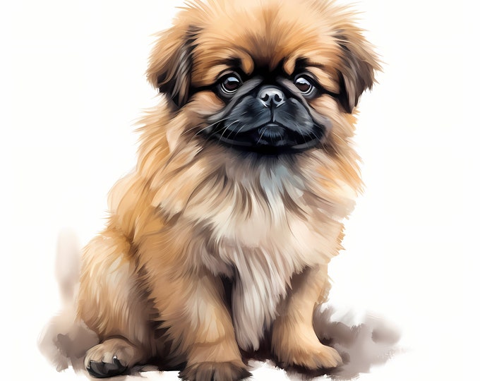 Pekingese Dog Clipart, Puppy Dog Images, 10 Watercolor Clip Art, Printable JPGs, Instant Download, Commercial Use, Paper craft