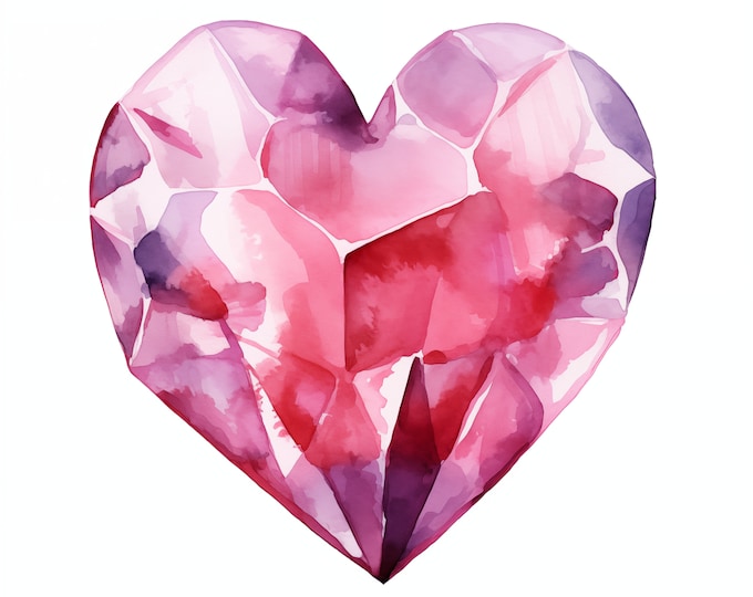 Crystal Heart Clipart, Diamond Heart Images, 20 Watercolor Clip Art, Printable JPGs, Instant Download, Commercial Use, Paper craft