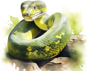 Aquarel python-clipart: slang afdrukbare afbeeldingen (JPG's, commercieel gebruik)
