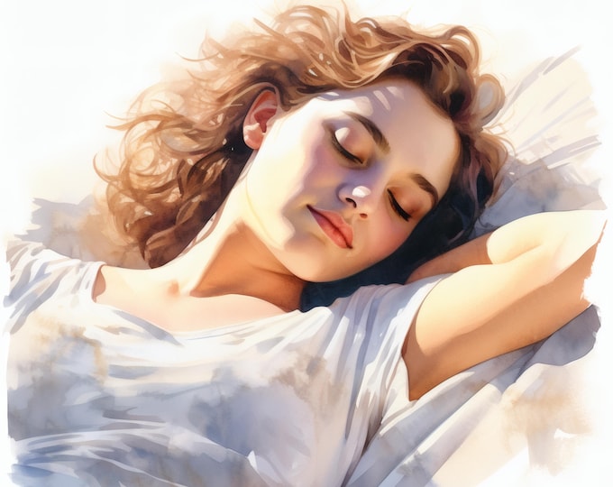 Sleeping Woman Portrait Clipart, Calm Female Images, 10 Watercolor Clip Art, Printable JPGs, Instant Download, Commercial Use, Paper craft