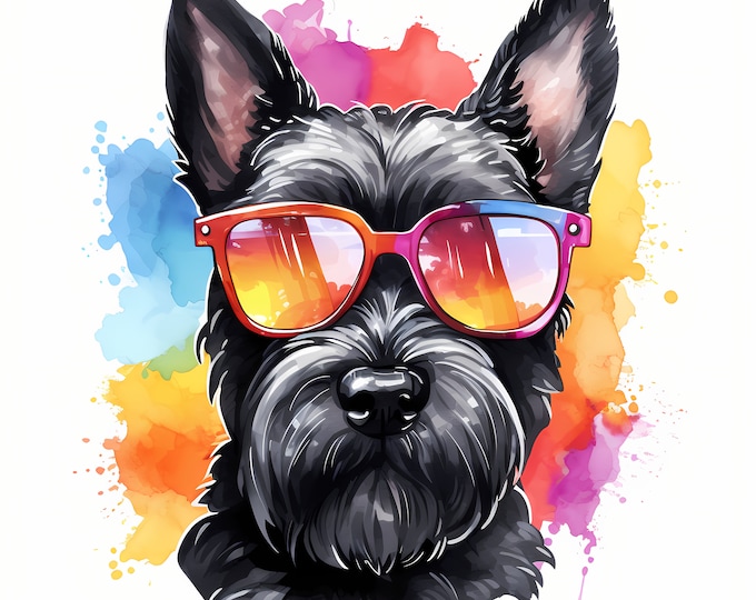 Scottish Terrier Clipart, Cool Dog, Scottie Images, 10 Watercolor Clip Art, Printable JPG, Instant Download, Commercial Use, Paper craft