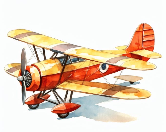 Vintage Toy Airplane Clipart, Retro Plane Images, 10 Watercolor Clip Art, Printable JPGs, Instant Download, Commercial Use, Paper craft