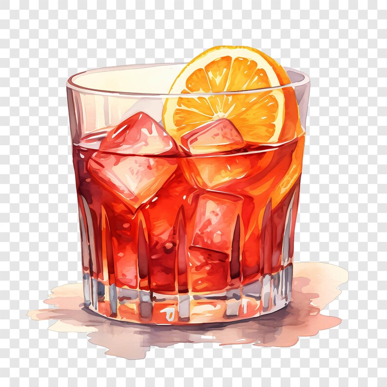 8 PNG Negroni Cocktail Clipart, Orange Drink Bilder, Aquarell Getränke Clip Art, Instant Download Bild 3