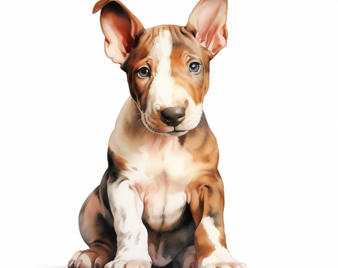 Bull Terrier Dog Clipart, Puppy Dog Images, 10 Watercolor Clip Art, Printable JPGs, Instant Download, Commercial Use, Paper craft