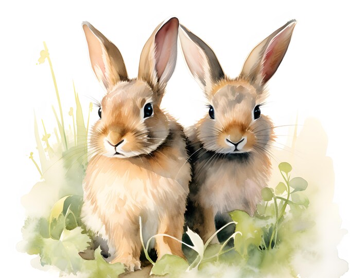 Bunnies Clipart, Fluffy Rabbits Images, 10 Watercolor Clip Art, Printable JPGs, Instant Download, Commercial Use, Paper craft
