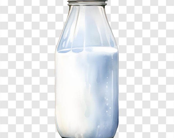 10 PNG Milk Bottle, Milk Glass Bottle Clipart, Watercolor Clip Art, Instant Download, Commercial Use, Paper craft