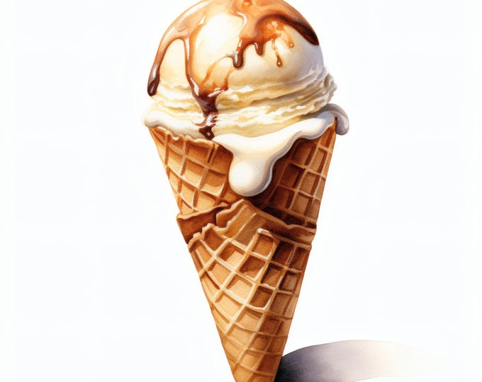 Ice Cream Cone Clipart, Sweet Dessert Images, 10 Watercolor Clip Art, Printable JPGs, Instant Download, Commercial Use, Paper Craft