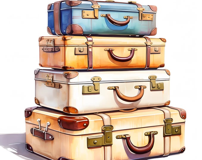 Suitcases Clipart, Luxury Suitcases Images, 10 Watercolor Clip Art, Printable JPGs, Instant Download, Commercial Use, Paper craft