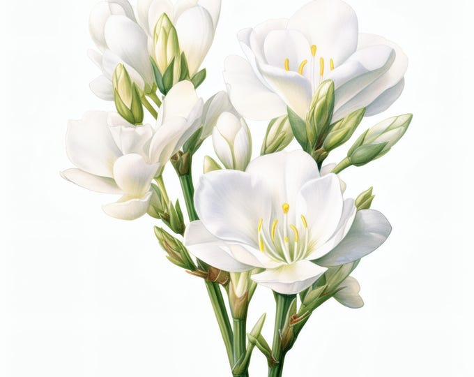 White Freesia Clipart, Wedding Flowers Images, 10 Watercolor Clip Art, Printable JPGs, Instant Download, Commercial Use, Paper craft