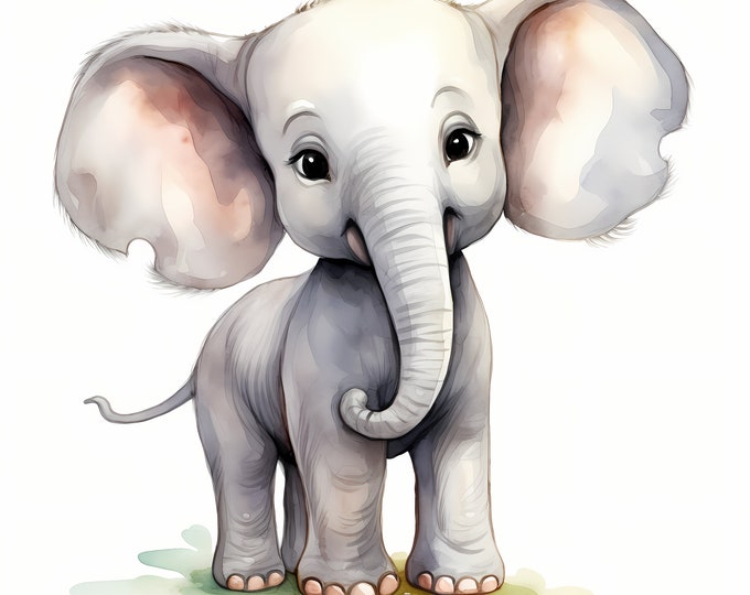 Elephant Clipart, Baby Elephant Images, 10 Watercolor Clip Art, Printable JPGs, Instant Download, Commercial Use, Paper craft