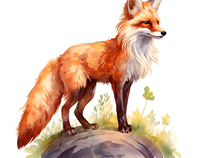 Whimsical Fox Clipart, Fox Woodland Images, 10 Watercolor Clip Art, Printable JPGs, Instant Download, Commercial Use, Paper craft