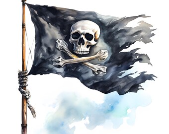 Watercolor Pirate Flag Clipart: Jolly Roger Images (JPG Download, Commercial Use)