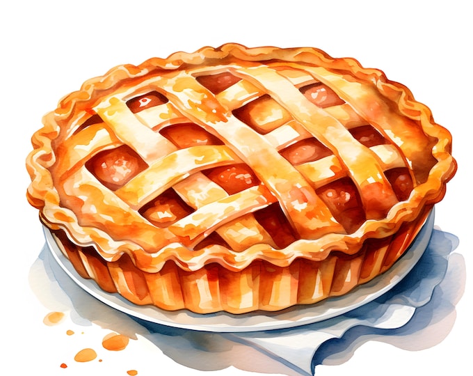 Apple Pie Clipart, Cottage Pies Images, 10 Watercolor Clip Art, Printable JPGs, Instant Download, Commercial Use, Paper craft