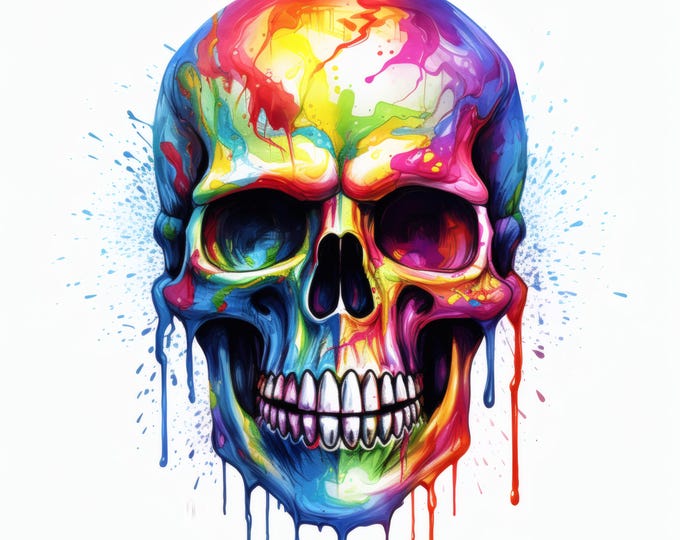 Colorful Skull Clipart, Artistic Skeleton Images, 10 Watercolor Clip Art, Printable JPGs, Instant Download, Commercial Use, Paper craft