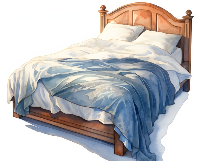 Bedroom Bed Clipart, Cosy Beds Images, 10 Watercolor Clip Art, Printable JPGs, Instant Download, Commercial Use, Paper craft