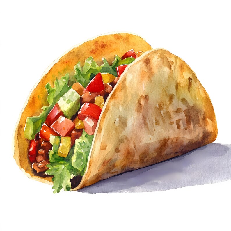 Watercolor Tacos Clipart: Mexican Food Art (jpgs, Commercial Use) - Etsy