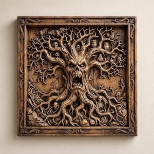Archivo STL de relieve 3D de árbol monstruoso embrujado, modelo para fresadora CNC, STL para tallado en madera, diseño de bajorrelieve, Vectric Aspire Artcam, descarga instantánea.