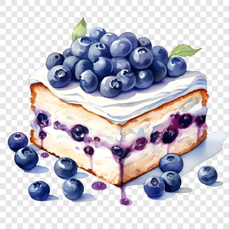 10 PNG Blueberry Cake Clipart, Dessert Slice Images, Watercolor Clip ...