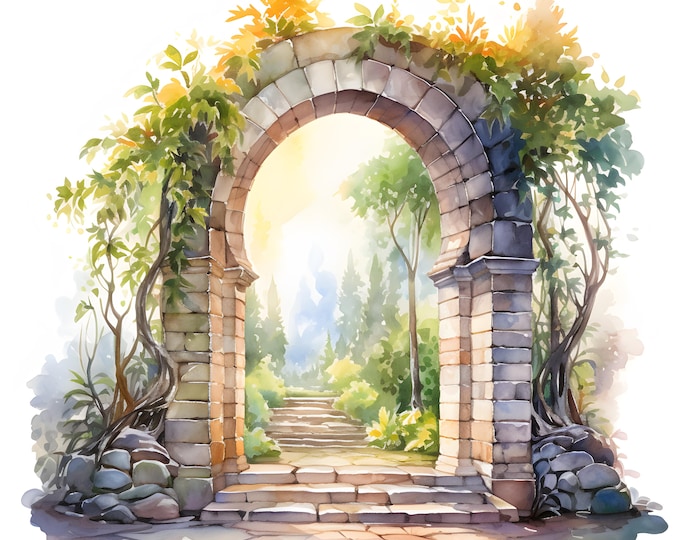 Arch Clipart, Stone Arches Images, 10 Watercolor Clip Art, Printable JPGs, Instant Download, Commercial Use, Paper craft